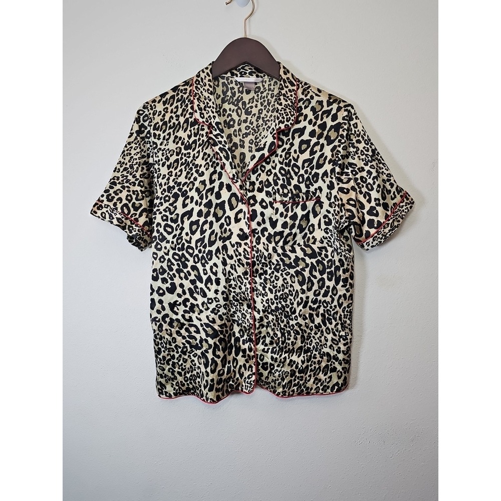 Victoria's Secret Pajama Top Womens L Large Beige Animal Print Lounge Sleepwear